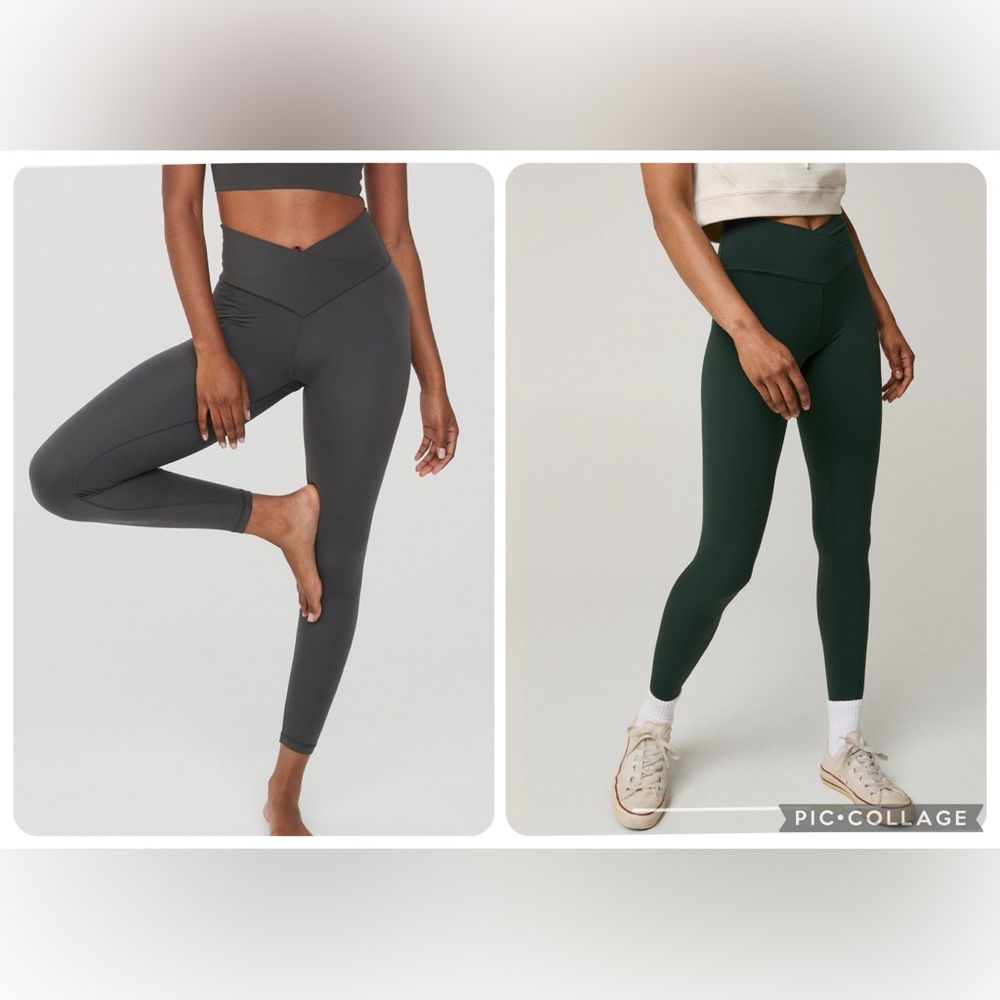 aerie High-Waist V-Cut Leggings in Charcoal Gray & Forest Green